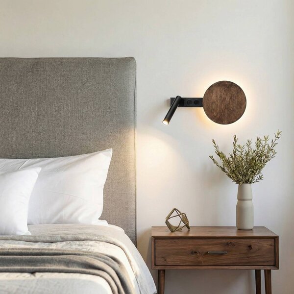Applique da parete Hotel Mood SIGMA, Legno scuro, Camera da letto, Metallo, Moderno, Applique