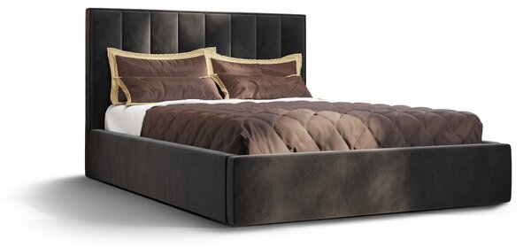 Letto imbottito Alezio, A: 140 cm x 200 cm, colore: Monolith97 (grigio), letto con contenitore, letto matrimoniale, letto 140x200cm, letto con materasso