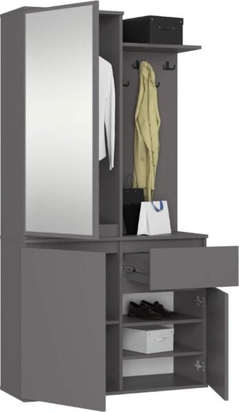 BDW, Set di armadi da corridoio ENTRO con armadio a specchio, 95x183x35cm, grigio
