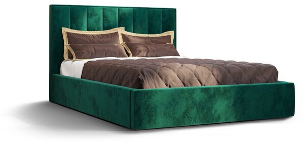 Letto imbottito Alezio, A: 140 cm x 200 cm, colore: Monolith37 (verde), letto con contenitore, letto matrimoniale, letto 140x200cm, letto con materasso