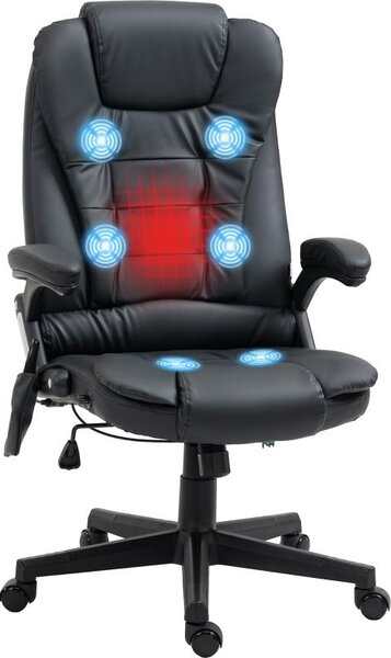 Sedia da ufficio con schienale alto, sedia da ufficio con funzione massaggio, in ecopelle, girevole, nera