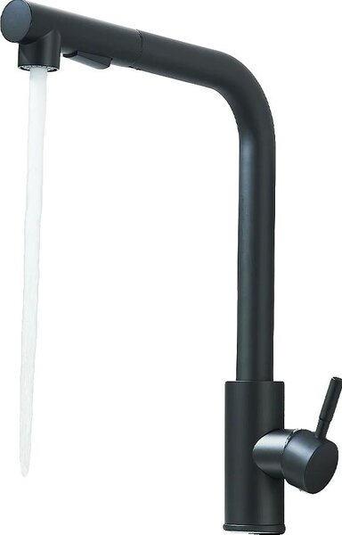 Rubinetto da cucina, comando acqua calda e fredda, bocca estraibile, nero opaco