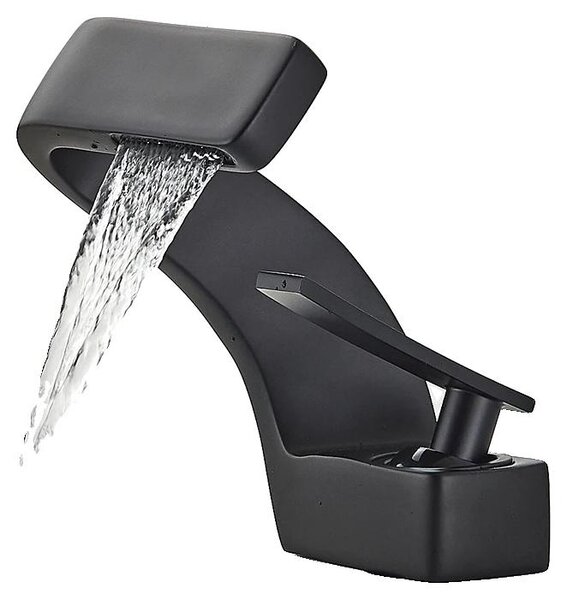 Rubinetto per lavabo, montaggio a soffitto, bocca a cascata, nero A