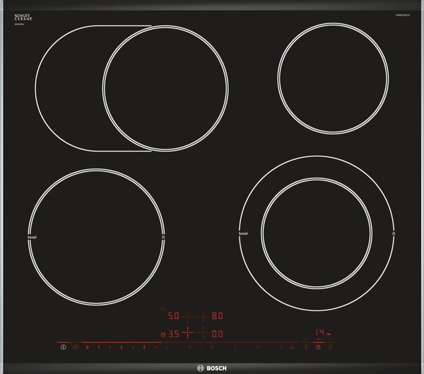Bosch Piano Cottura Elettrico 4 Fuochi Larghezza 60 cm in Vetroceramica colore Nero - PKN675DP1D Serie 8