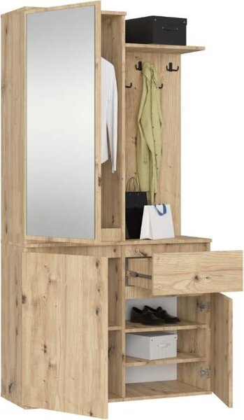 BDW, Set di armadi da corridoio ENTRO con armadio a specchio, 95x183x35cm, rovere Artisan