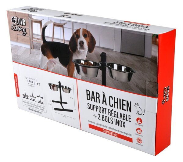 Set di ciotole per cani in acciaio inox con base - Love Story