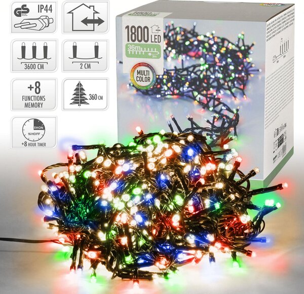 Catena luminosa a LED colorata, 1800 LED, cavo verde, per interni/esterni, 33 m