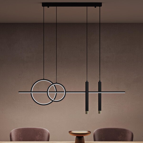 Doporro Lampadario a Sospensione LED 100cm, Lampada Lineare da Soffitto 38W 6240LM, 3 Colori di Luce, Altezza Regolabile, Colore Nero, per Sala da Pranzo, Soggiorno, Isola Cucina, Bar - Alivetta2256