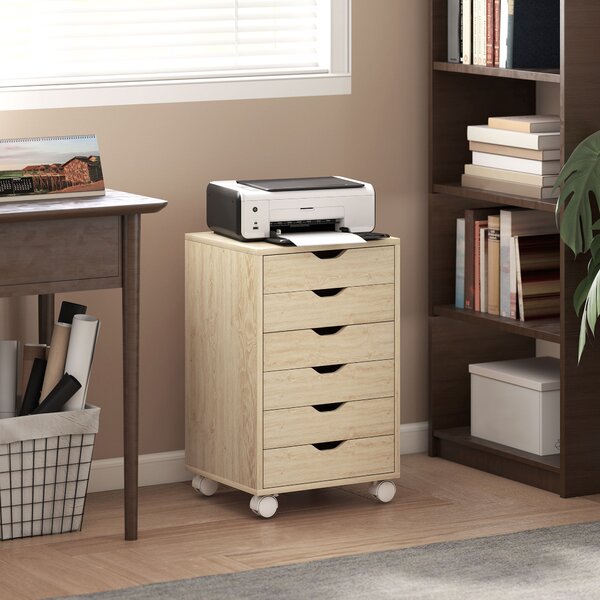 HOMCOM Cassettiera da Ufficio a 6 Cassetti con 4 Ruote e Blocco, 40x35x63 cm, Rovere | Aosom Italy