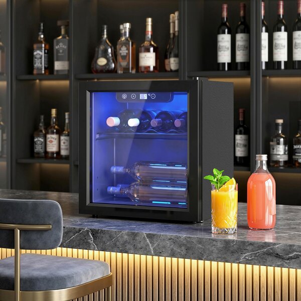 HOMCOM Cantinetta Vino Refrigerata 12 Bottiglie 36L, Temperatura Regolabile 4-16°C con Vetro Anti UV, Nera | Aosom Italy