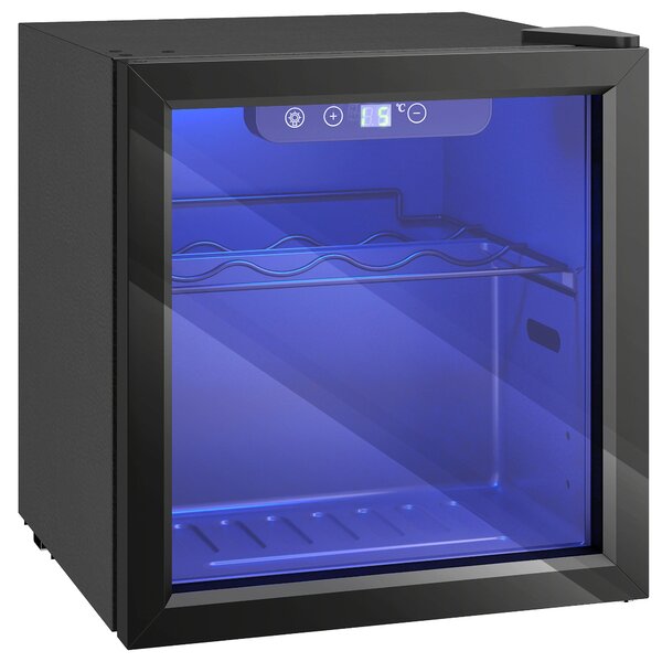 HOMCOM Cantinetta Vino Refrigerata 12 Bottiglie 36L, Temperatura Regolabile 4-16°C con Vetro Anti UV, Nera | Aosom Italy