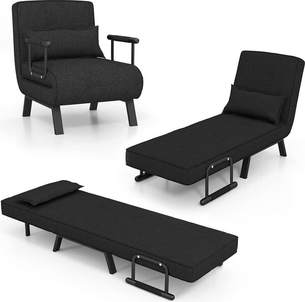 GOPLUS Divano letto 4 in 1 con funzione letto, divano letto con schienale regolabile in 6 posizioni, cuscino rimovibile e seduta imbottita, poltrona reclinabile