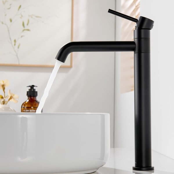 Miscelatore per lavabo alto, con rubinetto girevole a 360°, ideale per il bagno, con bocchetta alta, miscelatore monocomando per lavabo da appoggio, colore nero