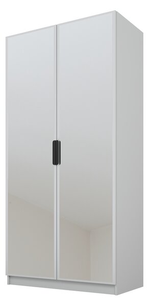 PAWS MOBEL Armadio grigio inclinabile 100x52x200 cm, armadio a due ante aperto con specchi, con ripiani e appendini