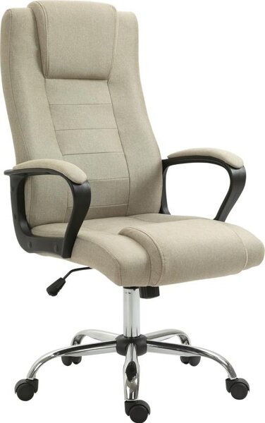 Sedia da ufficio in look lino, regolabile in altezza, funzione dondolo, 5 rotelle, beige