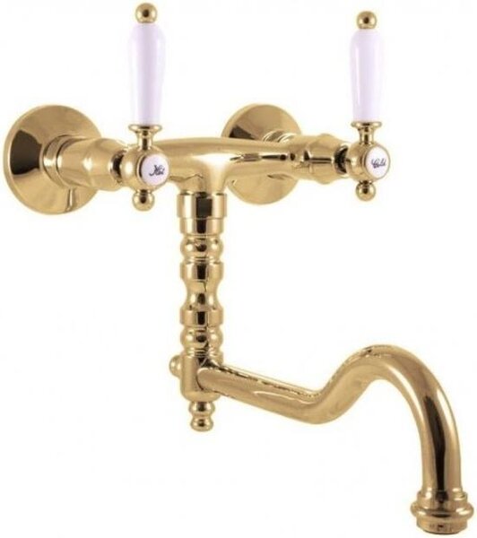 Miscelatore per lavello MORAVA RETRO con braccio girevole in ottone dorato