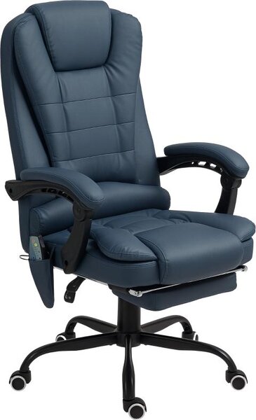 Sedia da ufficio con funzione massaggio, 7 punti di vibrazione, poggiapiedi e schienale regolabili, fino a 120 kg, effetto pelle, blu