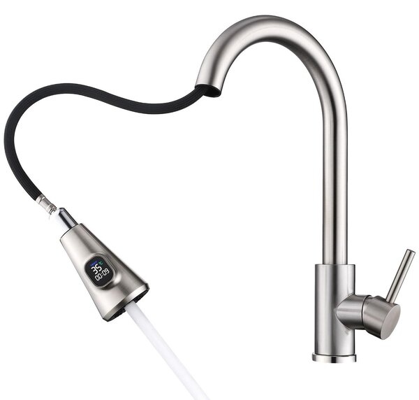Rubinetto per cucina con display LED che indica la temperatura dell'acqua - Rubinetto estraibile per cucina