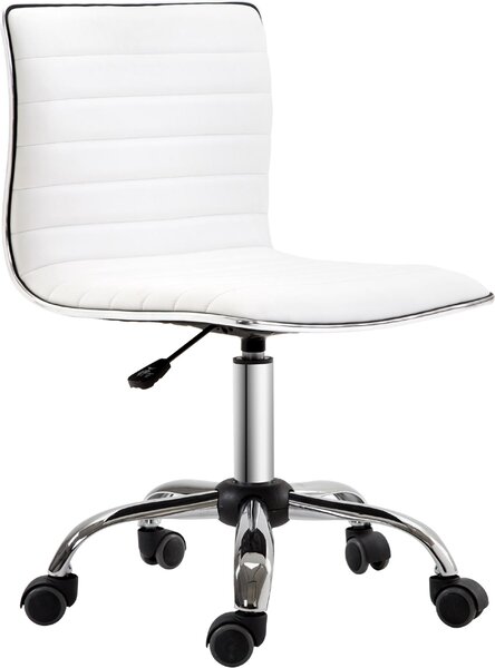 Sedia da ufficio senza braccioli, regolabile in altezza da 78 a 90 cm, sedia da salone di bellezza con schienale, portata massima 120 kg, in pelle, bianca