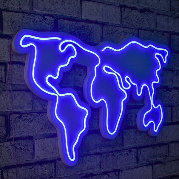 Opviq, Mappa del mondo - Blu, Strisce LED, Blu, Strisce al neon flessibili, 66 x 38 x 2 cm
