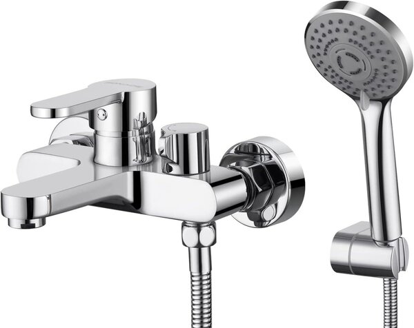 Miscelatore per lavabo cromato con doccetta a mano e sistema di risparmio idrico