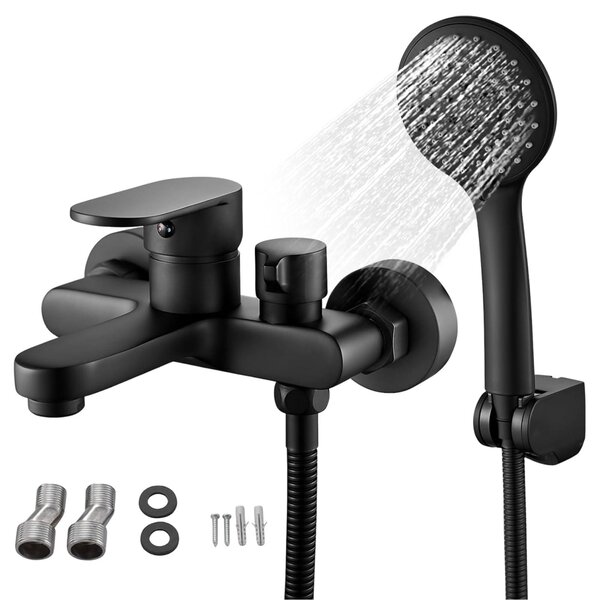 Miscelatore per lavabo nero con doccetta manuale e miscelatore in ottone