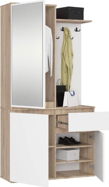 BDW, Set di armadi da corridoio ENTRO con armadio a specchio, 95x183x35cm, rovere Sonoma / bianco