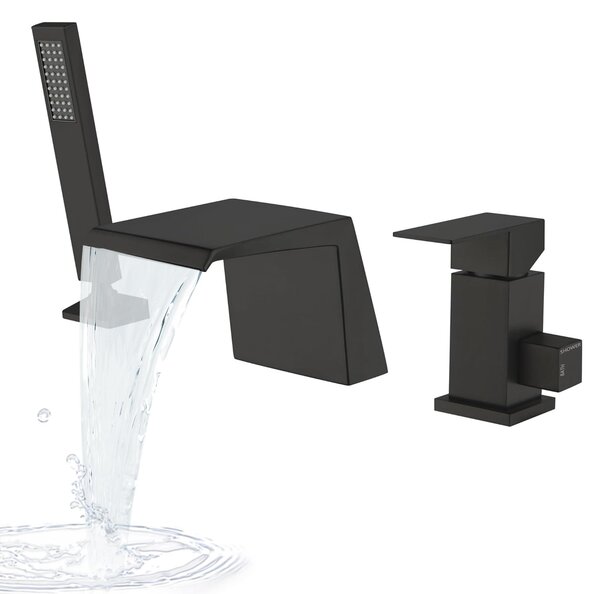 Rubinetto per vasca da bagno a cascata, con doccetta manuale e installazione a 3 fori