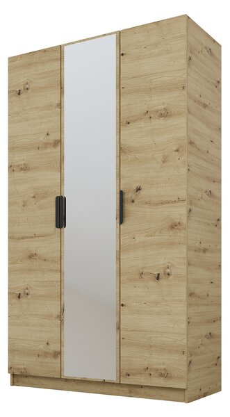 PAWS MOBEL Armadio inclinabile in rovere Artisan 120x52x200 cm, armadio a tre ante aperto con specchio, con ripiani e appendini