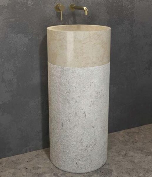 Lavabo totem rotondo BORA CREAM Ø41 x92 cm in pietra KARAG