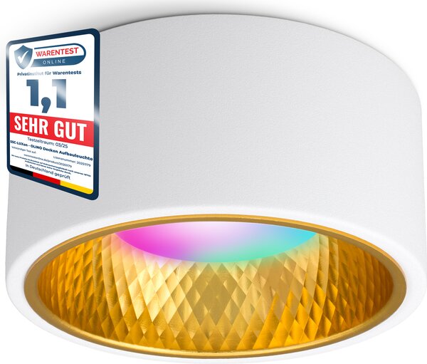 SSC-LUXon OLINO faretto da superficie oro bianco con lampada LED compatibile con Alexa, Siri e Google - Faretto piatto con Smart LED RGB+W GX53