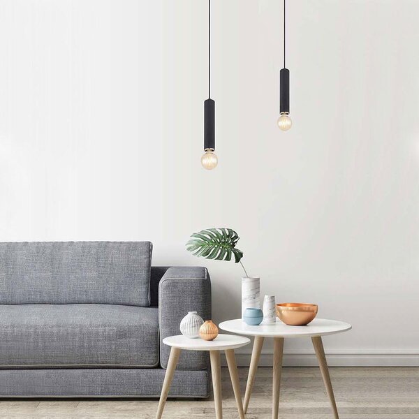 Lampada a sospensione a LED, metallo e vetro, colore nero, altezza regolabile, altezza massima 160 cm