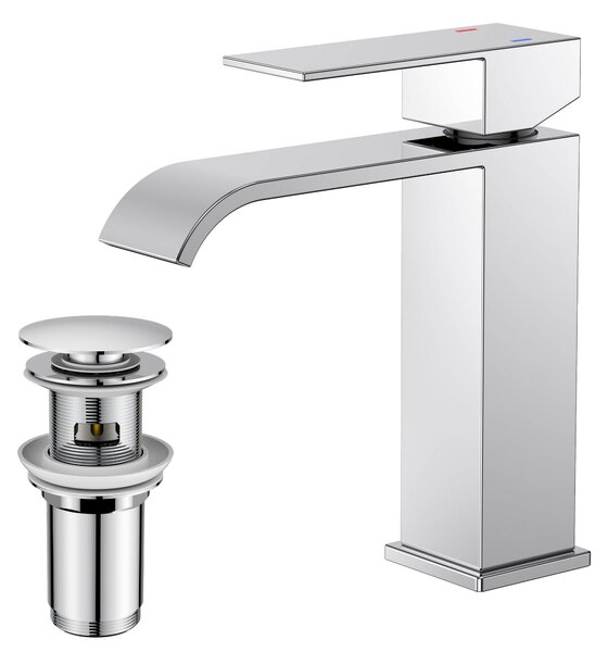 Miscelatore monocomando per lavabo, finitura cromata lucida, altezza del beccuccio 120 mm, acciaio inossidabile, design moderno