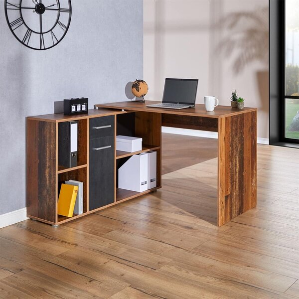 CARO-Möbel Diego Scrivania ad angolo con ripiano e cassetto, Scrivania con 4 scomparti, Scrivania moderna per computer con varie possibilità di montaggio