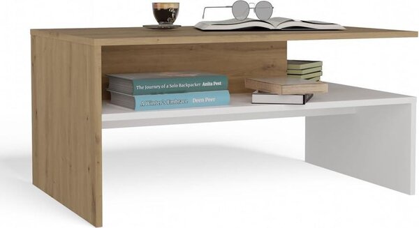 BDW, tavolino, tavolino da divano moderno con contenitore, Boston, 90×60×45 cm, rovere Artisan / bianco