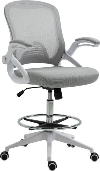 Sedia da ufficio: sedia da scrivania ergonomica con braccioli ribaltabili e poggiapiedi regolabile, sedia girevole regolabile in altezza con funzione oscillante, grigio chiaro, 60 cm, 126 cm, plastica, 64 cm, 120 kg