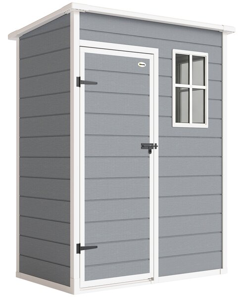Outsunny Casetta da Giardino con Porta Bloccabile, Finestra e Presa d'Aria, capanno Porta Attrezzi, 151 x 92 x 193 cm, Grigio | Aososm Italy