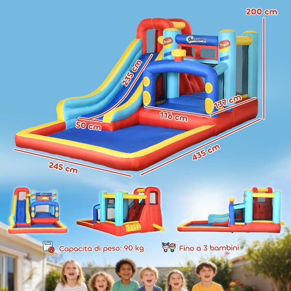 Outsunny Castello Gonfiabile per Bambini 3-8 Anni con Trampolino, Scivolo e Piscina, 435x245x200cm|Aosom