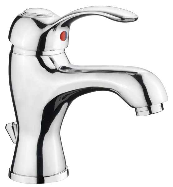 Miscelatore per lavabo con corpo in ottone cromato e kit di scarico