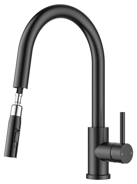 Rubinetto da cucina, rubinetto estraibile per cucina, rubinetto da cucina ad arco alto con 2 getti, girevole a 360°, finitura nera opaca