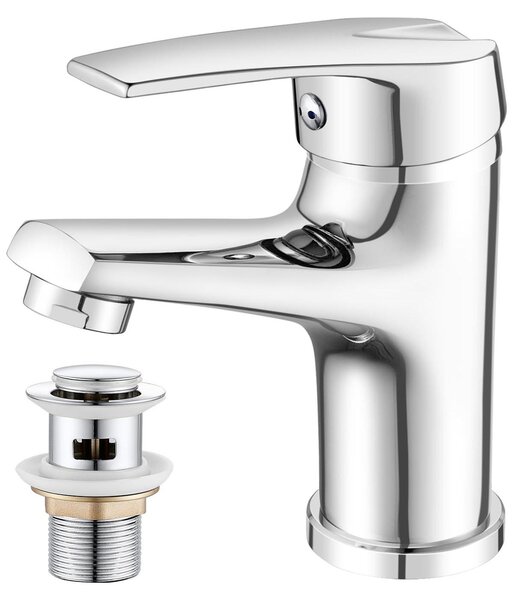 Miscelatore per lavabo da bagno, miscelatore monocomando con acqua fredda/calda, miscelatore cromato