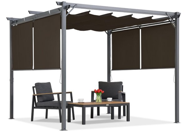Pergola da terrazzo marrone con tapparelle La Palma 3x3 Garden Point
