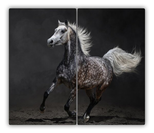 Tagliere in vetro temperato Cavallo arabo grigio 60x52 cm