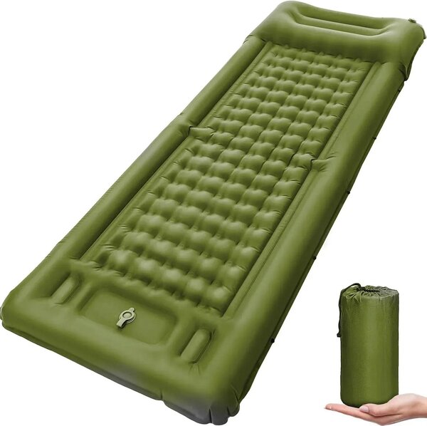Materasso da campeggio, pompa d'aria integrata, compatto e portatile, verde