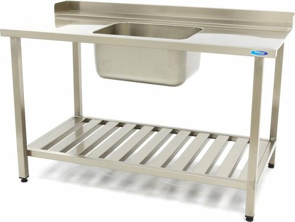 Maxima - Tavolo per lavaggio stoviglie Gastro - 120 x 75 cm - a destra - con lavello e schienale - incl. ripiano di stoccaggio