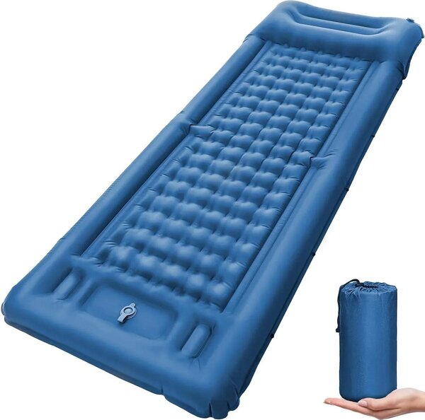 Materasso da campeggio, pompa ad aria integrata, compatto e portatile, blu scuro