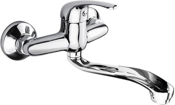 Mereo Miscelatore per lavello a parete, Lila, 150 mm, con braccio piatto 210 mm, cromo