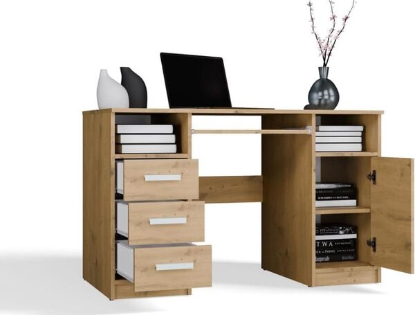 BDW, scrivania con 3 cassetti, 120×75×60 cm, 1 armadio, Delta, rovere Artisan