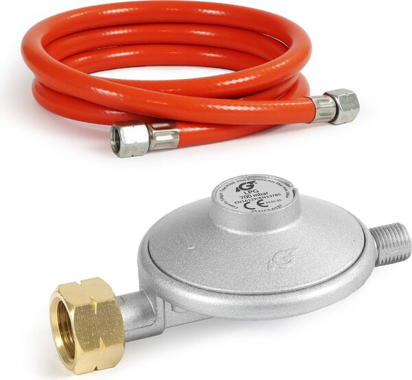 Regolatore di pressione gas Wiltec Italia, regolatore di pressione gas 700 mbar, tubo gas da 1,5 m con regolatore di pressione, regolatore di pressione per grandi elettrodomestici, regolatore di gas per ventilatori per stufe a gas