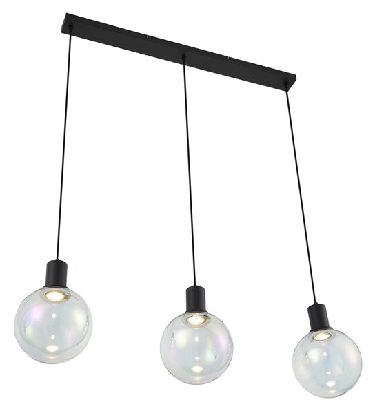 Lampada a sospensione di design nera con vetro arcobaleno rettangolare a 3 luci - Mallon
